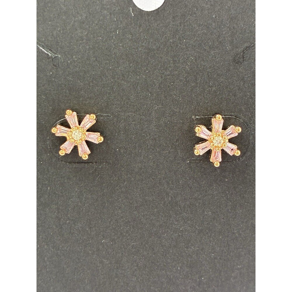 Pink Gold Tone CZ Flower Shaped Earrings Nickel Free